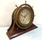 Antique Seth Thomas 8-day Ships Bell Marine Clock With Wooden Stand