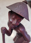 Vintage Asian Bali Chinese Farmer Ducks Geese Statue Hand Carved Rosewood 12 