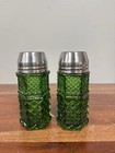 Anchor Hocking Wexford Glass Salt Pepper Shakers Set Vintage Emerald Green