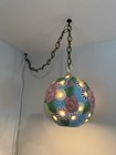 Vintage Floral Pastel Swag Lamp Ceramic Hanging Ceiling Light Blue Pink Flower