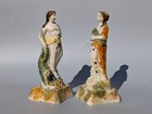Antique C1790 Georgian Pearlware Prattware Figure X2 Lady Spring   Autumn
