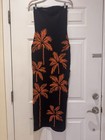 Celandine Black orange Palm Tree Knit Wool Strapless Maxi Sweater Dress S