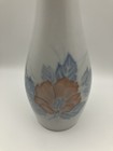 Ceramic Vintage White Bud Vase Delicate Peach Flowers Blue Leaves 7  H