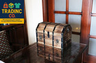 Wooden Treasure Chest Trunk Vintage-style Storage Box With Leather Straps Brass