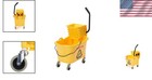 Commercial Plastic Mop Bucket With Side-press Wringer On Wheels 35 Quart
