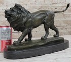 Hot Cast Bronze Sculpture Statue Of A Lion On Marble Base - Signed Original Art