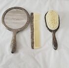 Vintage Silver Plated Hand Mirror  Brush   Comb Vanity Set Comb Missing 1 Tooth