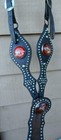 Old Antique 3 Red Rosettes Studded Horse Parade Martingale