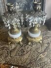 Pair Antique Hollywood Regency Style Ornate Gold Cast Brass Candlestick Holders