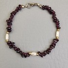 Vintage Bohemian Garnet Bracelet Freshwater Pearl Polished Chips 7 