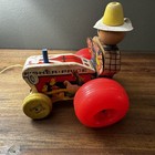 Fisher Price  629 Farmer Tractor Pull Toy 1961 Wooden Vintage Usa Wobble String