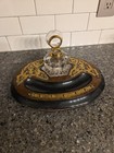 Antique Victorian Ink Well  Wood With Brass Glass Ink Well With Top