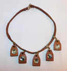 Antique Woven Leather Necklace   Bracelet Set  Fox And Dogs Medallions  Ca  1930