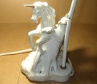Vintage Mcm Porcelain Ceramic Unicorn Electric Desk table Lamp Lustreware   Gold