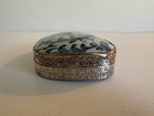 Vintage Chinese Blue White Porcelain Shard Lidded Trinket Box Silver Plate