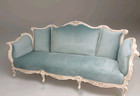 Antique Victorian Settee Couch In French Provincial Style Restored Green Velvet