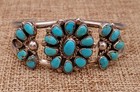 Vtg Old Pawn Navajo Turquoise Cluster Silver  925 Cuff Bracelet 5 75  22g Boho