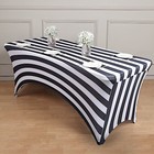 6 Ft Black White Fitted Premium Spandex Tablecloth Striped Table Cover Party
