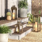 13 x7 5  Pillar Cast Aluminum Lantern Candle Holders Gold - Threshold