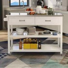 White Mdf Kitchen Cart With Cabinet  1 Open Shelves  2 Drawers And Towel Rack