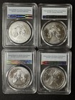 Lot Of 4 American Silver Eagle Pcgs Ms70 First Strike Flag Label