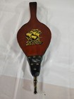 2 - Vintage Fireplace Bellows Air Blower Wood Leather W  Brass Sailboat Crest