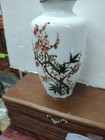Vintage Mid Century Modern White Japanese Cloisonne Prune Blossom Floral Vase