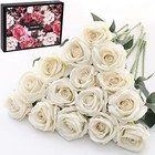 15pcs Artificial Roses Velet Real Touch Single Round Roses - Cream White 15p