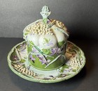 Antique Nippon Japan Moriage Hand Painted Floral Match Holder   Striker Violets