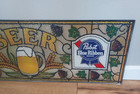 Vintage 1983 Pabst Blue Ribbon Beer Faux Stained Glass Bar Sign Plastic Wall