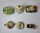 Vintage Lot Of 6 Small Ceramic And Metal Trinket Or Jewelry Boxes Hinged Lids 