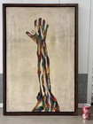      Vintage Modern Art 1966 Surrealist London Abstract Hand Arm Moon Oil Painting