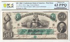 1861  50 Confederate Note T-6 Pcgs Choice Uncirculated-63 Ppq