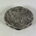 Italian Engraved 800 Silver Oval Snuff Trinket Pill Box Floral Leaf Motif  Vtg