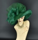 M22020  Green  kentucky Derby Church Wedding Wide Brim Sinamay Dress Hat