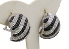 Elegant Sterling Silver Black   Clear Cubic Zirconia Huggie Pierced Earrings New