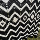 Vintage Striped Black And White Crochet Afghan Blanket Throw     Handmade