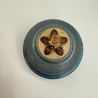 Vintage Metal Powder Puff Music Box Blue Metal Vintage Powder Puff Music Box