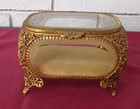 Vintage Matson Jewelry Casket Trinket Box Ormolu Gold Filigree Beveled Glass