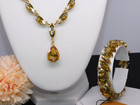 Monet Gold Tone   Yellow Rhinestone Y-drop Statement Necklace   Bracelet Set New