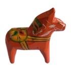 Vtg Mini 1 75  Tall Swedish Folk Art Dala Horse Carved Wood Hand Painted Orange