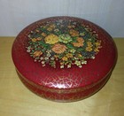 Vintage Daher Ware Container Round Crackled Gold Red Floral Seeing Candy Tin 