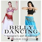 Belly Dance Costume Hip Scarf Golden Coins Wrap Belt With 3 Rows Assorted Lot