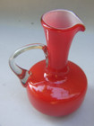 Art Glass Red Jug ewer Vase Applied Handle  Size 20 Cm Tall Vintage Retro