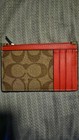 Coach Zip Card Case In Signature Canvas Tan And Orange  c  Logo