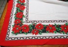 Christmas Holidays Cotton Blend Tablecloth Red Poinsettias Gold 60 x104  New