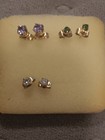 Set Of 3 Pairs 14k Gold Baby Studs With Diamond And Color Stones