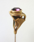 Antique Hatpin Art Nouveau Lotus Leaves Amethyst Glass