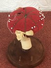 Antique Wood Sewing Stand Spool Holder Pin Cushion Tomato Strawberry Wax