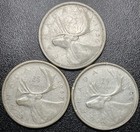  lot Of 3  Canada 25 Cents - 1956  1957  1958 Canadian Silver Coins
